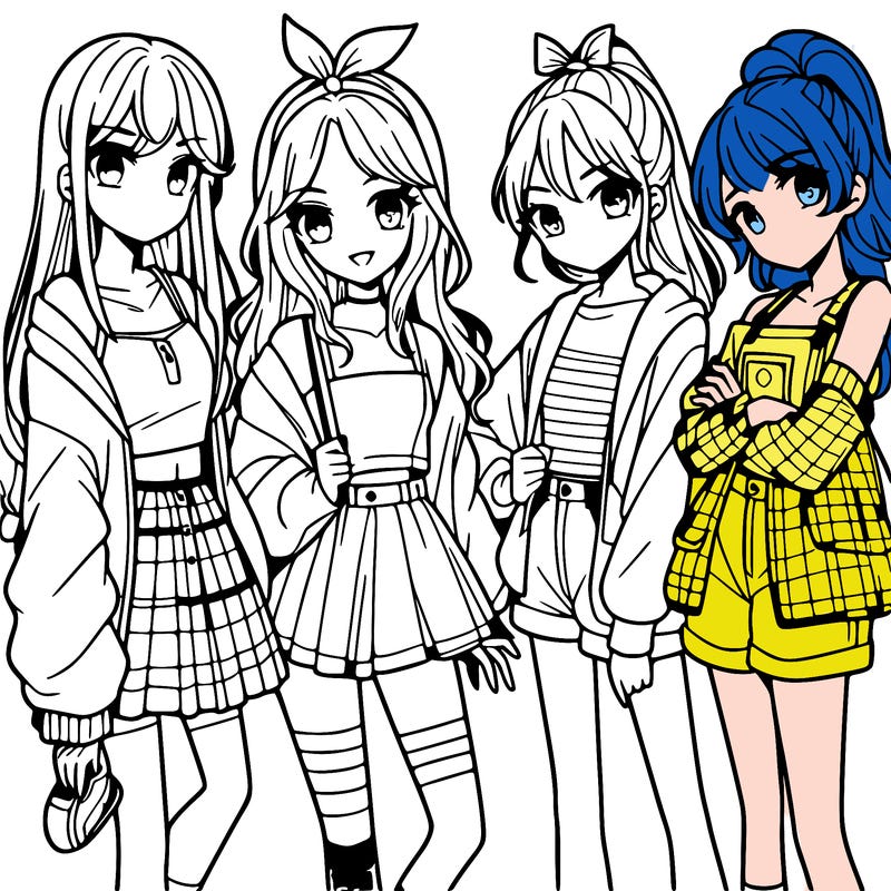 teen manga girls group of 4