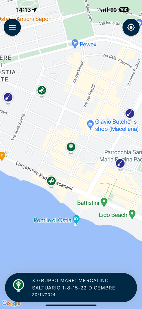 Astral Infomobilita app map displaying real time traffic and mobility alerts in the Lazio region