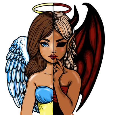 realistic angel half demon
