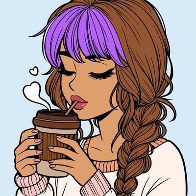 realistic girl drinking coffee