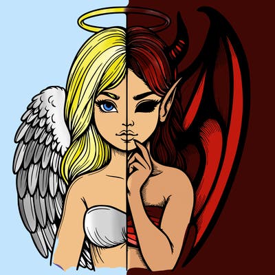 realistic angel half demon