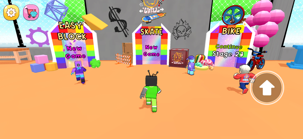 Gameplay screenshot showing the game mode selection menu with Easy Block Skate and Bike options