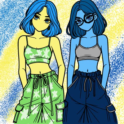 two girls with crop top with baggy pants
