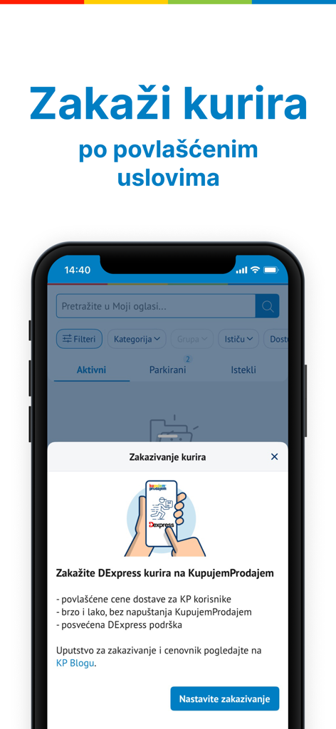 KupujemProdajem - KupujemProdajem app screen for scheduling a courier delivery