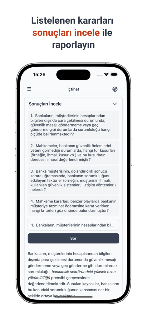De Jure AI - De Jure AI app interface showing AI-driven case law analysis and legal reporting on a mobile device