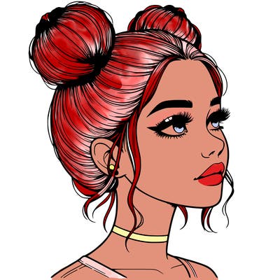 realistic girl with buns on the top of her head