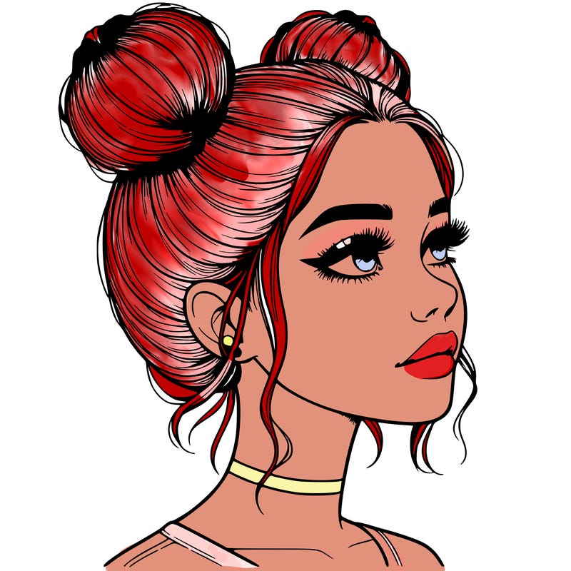 realistic girl with buns on the top of her head