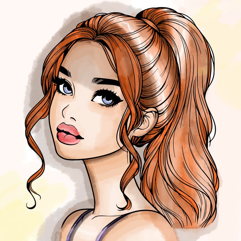 realistic girl with a ponytail on her hair and lips