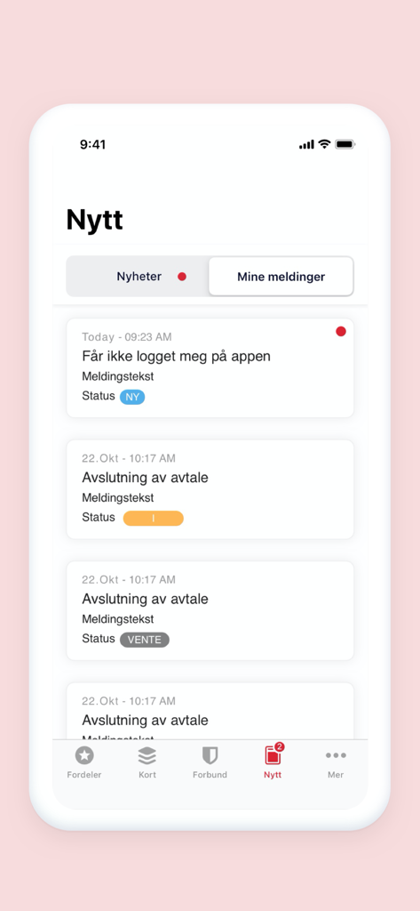 LOfavør - News and messages screen of the LOfavør mobile application
