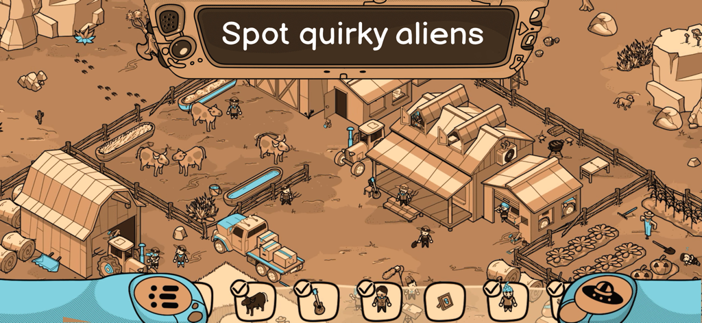 Looking for Aliens - Hand drawn farm scene in the hidden object game Looking for Aliens