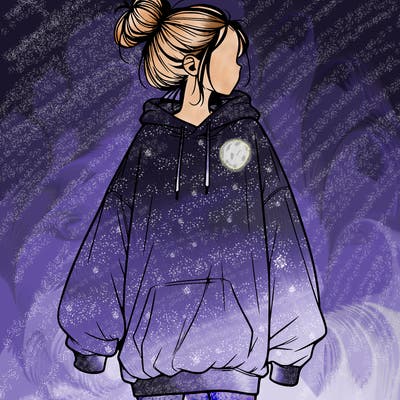realistic girl with a oversized sweatshirt on and a bun