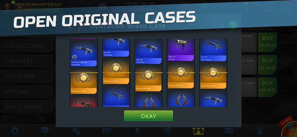 Öffnen von Original-Cases im Case Chase Clicker CSGO-Skin-Simulator