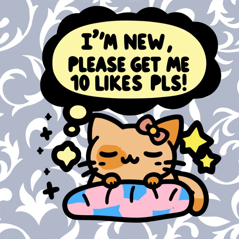 kitty taking a nap dream talking and saying "i'm new, please get me at least 10 likes pls!!"