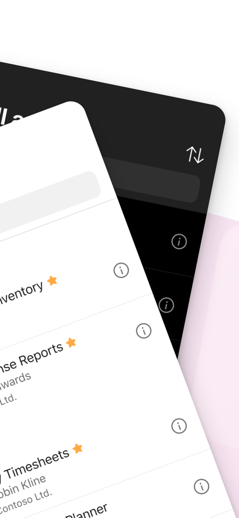 在庫管理やタイムシートなどのビジネス アプリケーションのリストが表示されている Microsoft Power Apps のインターフェース