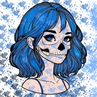 realistic girl with skull