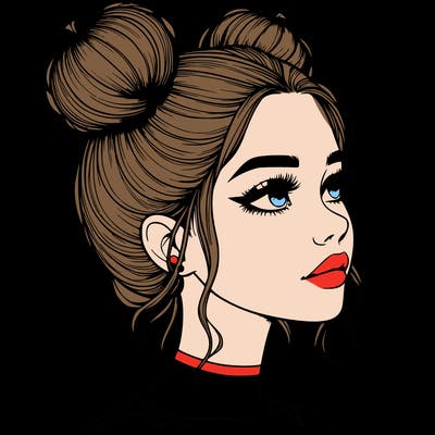 realistic girl with buns on the top of her head