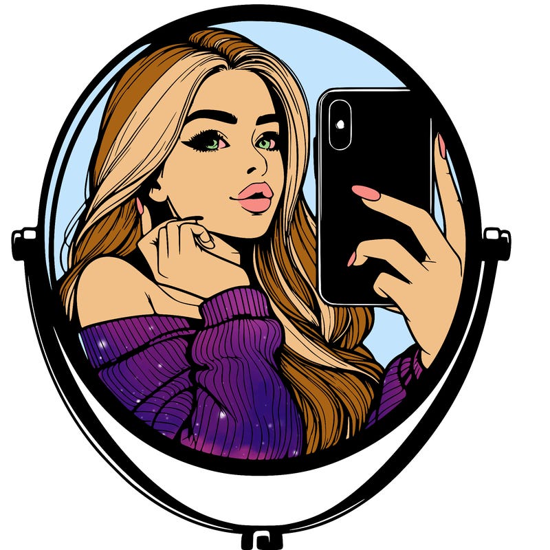 realistic girl taking mirror selfie beautiful