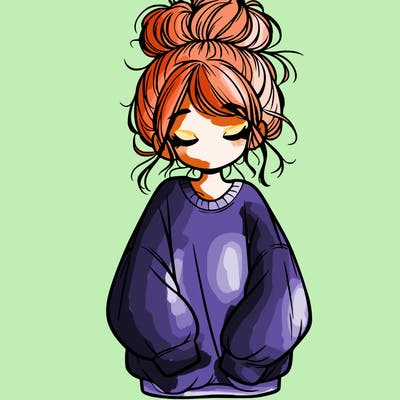 girl with baggy sweatshirt and messy bun