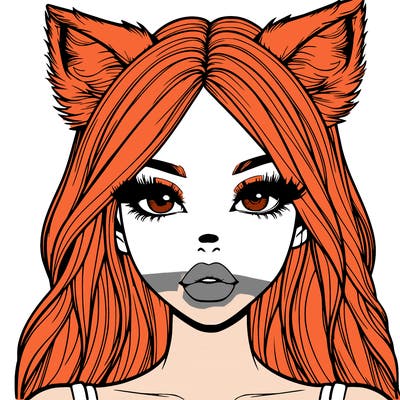 realistic girl with fox ears and realistic lips