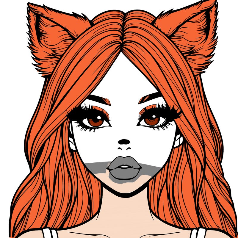 realistic girl with fox ears and realistic lips