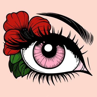 realistic eye with flower