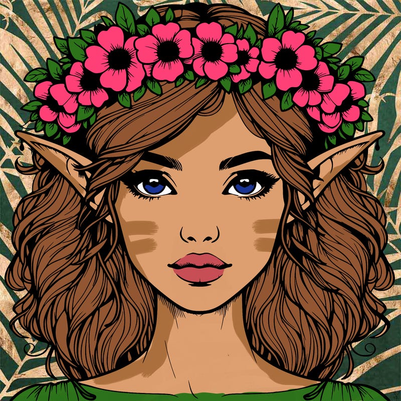 realistic female elf with flower crown