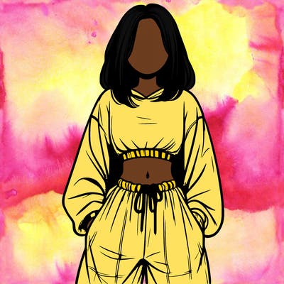 realistic girl faceless with baggy pants and a crop top