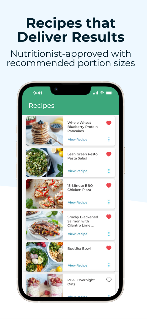 Macrostax: Diet & Meal Planner - Macrostax mobile app screen displaying healthy recipes and recommended portion sizes