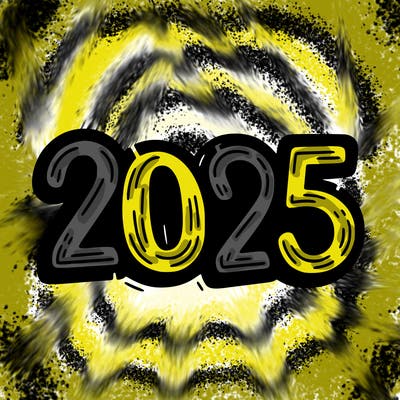 one line scrawled numbers sketch design “2025”
