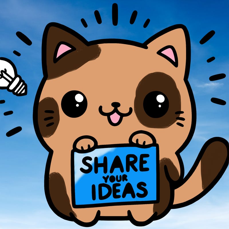 a cute cat saying share your ideas