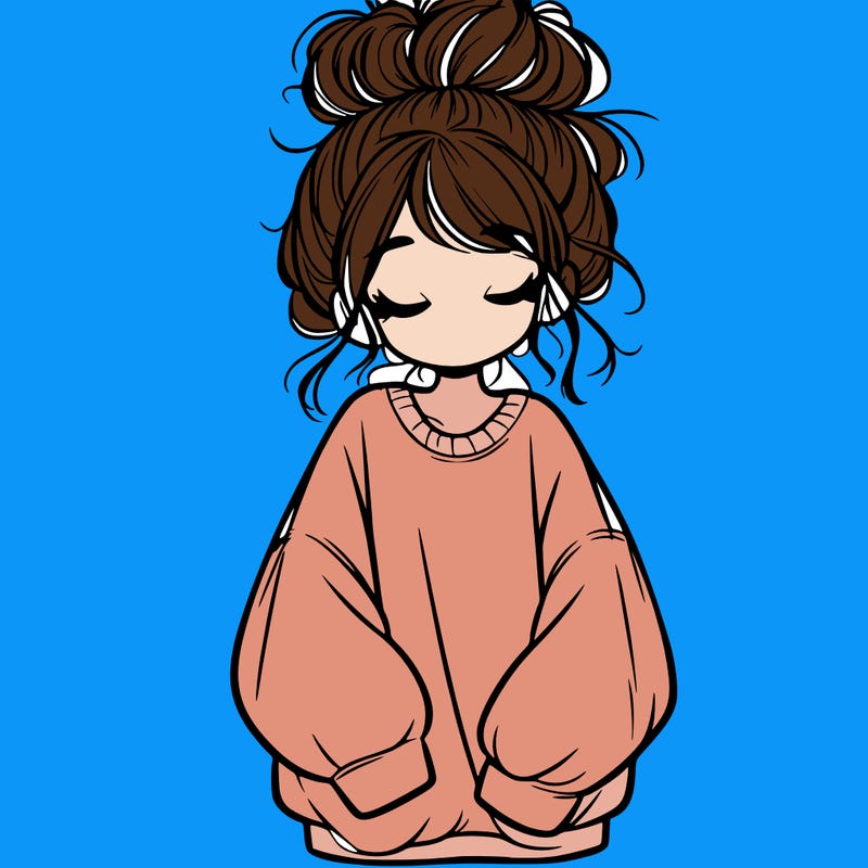 girl with baggy sweatshirt and messy bun