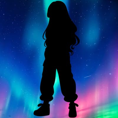 girl in baggy pants crop top and long hair