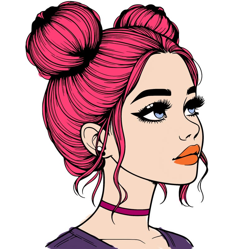 realistic girl with buns on the top of her head