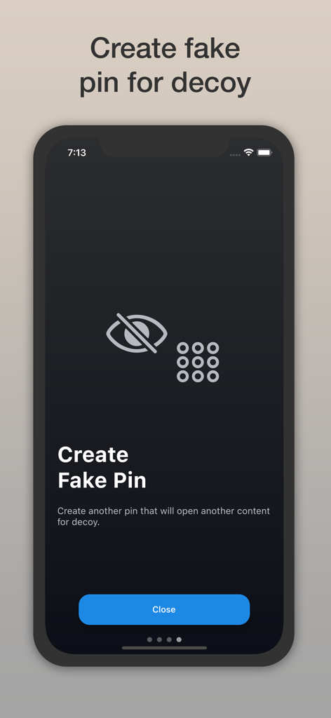 Safety Photo+Video Pro - Interface of Safety Photo+Video Pro app showing the setup screen for creating a decoy fake pin to protect private data
