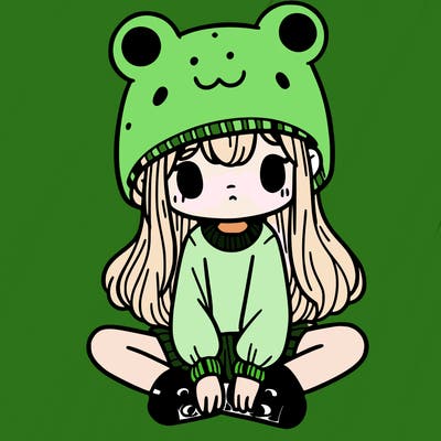 a girl wearing a frog hat and some frog socks