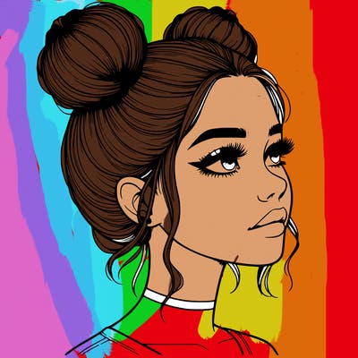 realistic girl with buns on the top of her head
