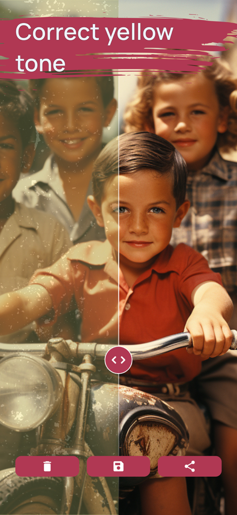 FixMyPics - Restore Old Photos - 古い写真の黄ばみ除去と色復元のビフォーアフター比較。