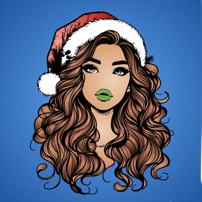 realistic christmas girl with wavy hair and lips