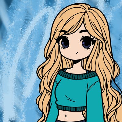 girl with long hair and a crop top with a sweater