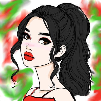 realistic girl with a ponytail on her hair and lips