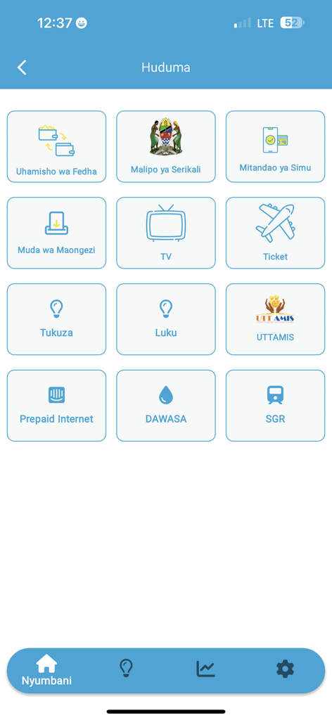 Dashboard dei servizi dell'app PBZ Banking con icone per trasferimenti mobili e pagamenti di bollette.