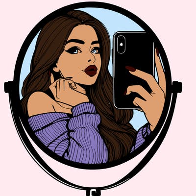 realistic girl taking mirror selfie beautiful