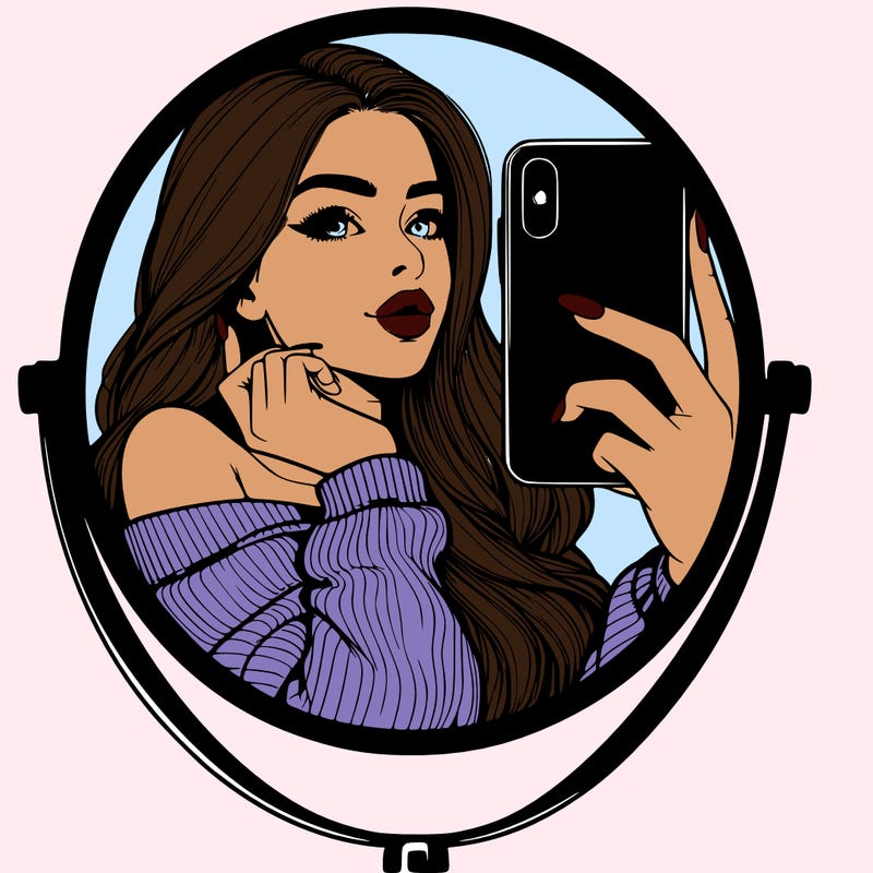 realistic girl taking mirror selfie beautiful