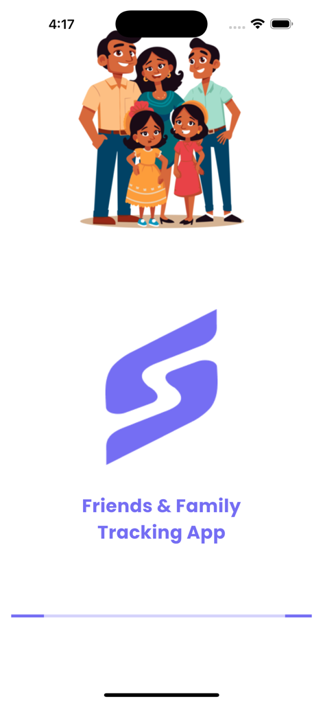 Family Circle - Family Circle app welcome screen showing a happy family illustration and tracking app title