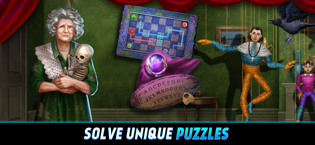 Eine Gameplay-Szene aus Hidden Escape Mystery Cases, die einzigartige Rätsel und unheimliche Charaktere zeigt