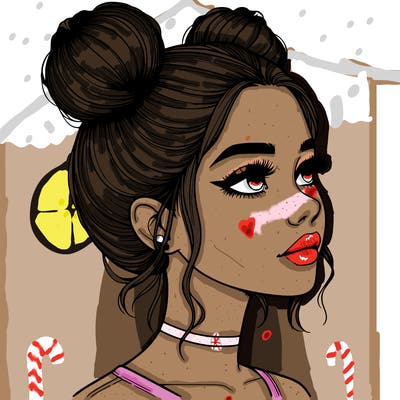 realistic girl with buns on the top of her head