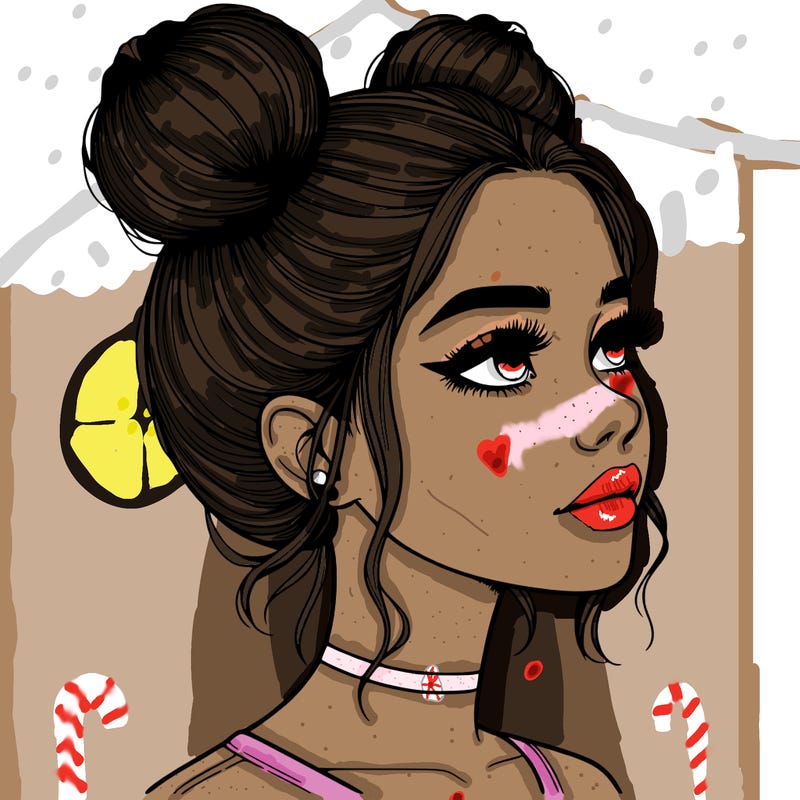 realistic girl with buns on the top of her head