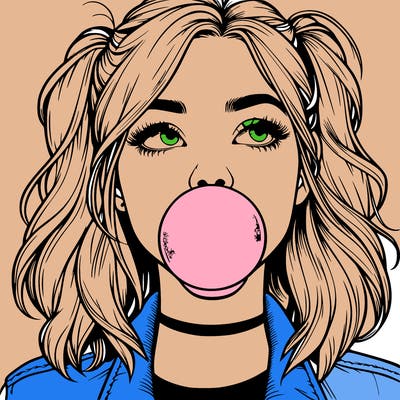 realististic girl blowing bubble -gum