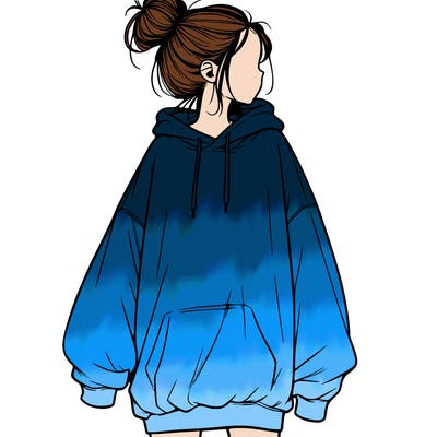 realistic girl with a oversized sweatshirt on and a bun