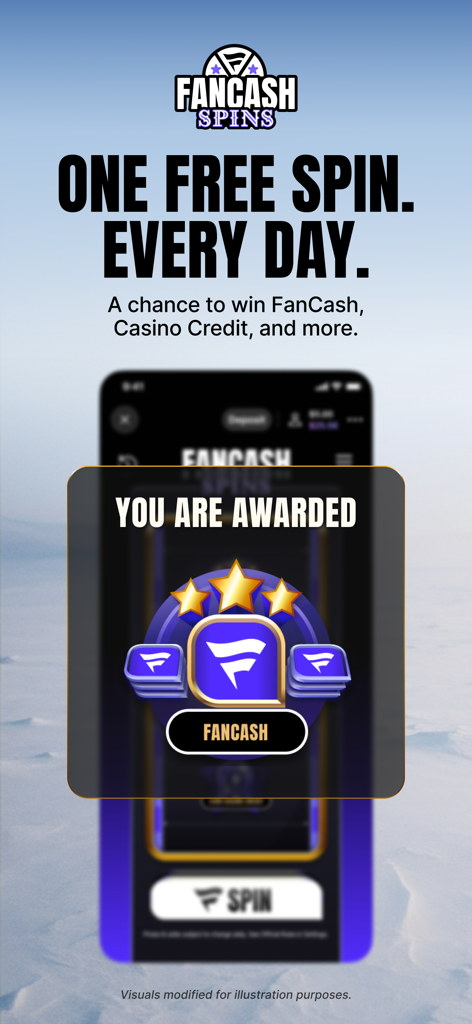 Fanatics Casino - Real Money - Fanatics Casino app screen showing a daily free spin offer with FanCash rewards